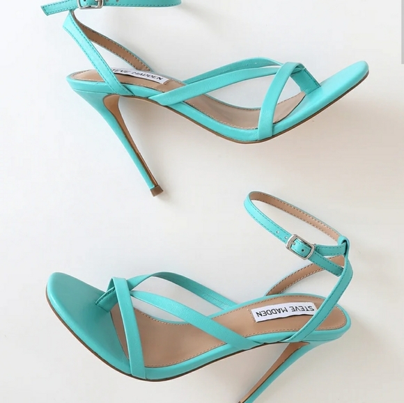 STEVE MADDEN Amada Teal Leather High Heel Sandals - Picture 7 of 9
